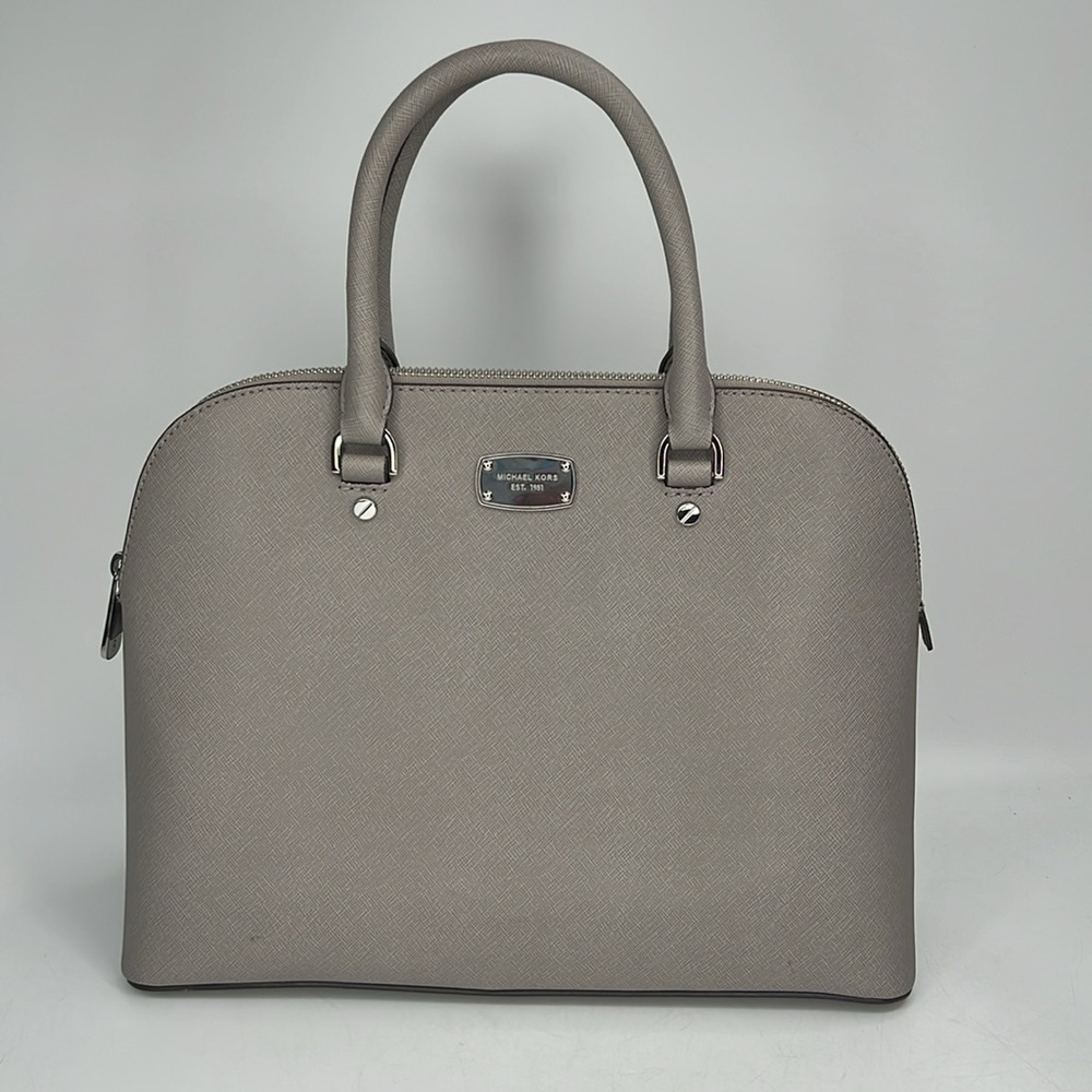 Michael Kors Cindy Pearl Gray Dome Leather Satchel Purse